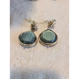 Dangle Drop Earrings Gray Stone Gold Tone Fashion‎ Jewelry Pre-Owned